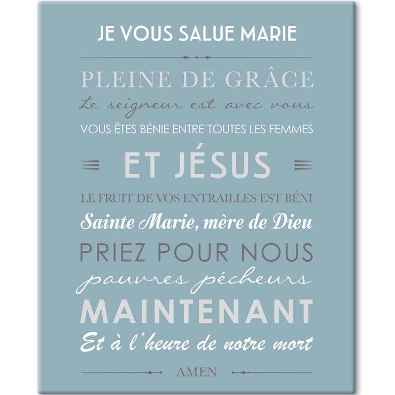 Tableau de prière Je vous salue Marie bleu glacier (33 x 41 cm) Mes Mots Déco