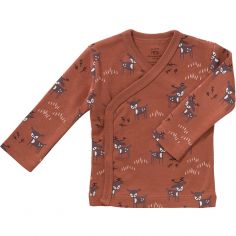 Cardigan croisé en coton bio Deer amber brown (3-6 mois : 60 à 67 cm) - Fresk