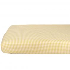 Drap housse percale de coton Vichy Tournesol (60 x 120 cm) - Kadolis