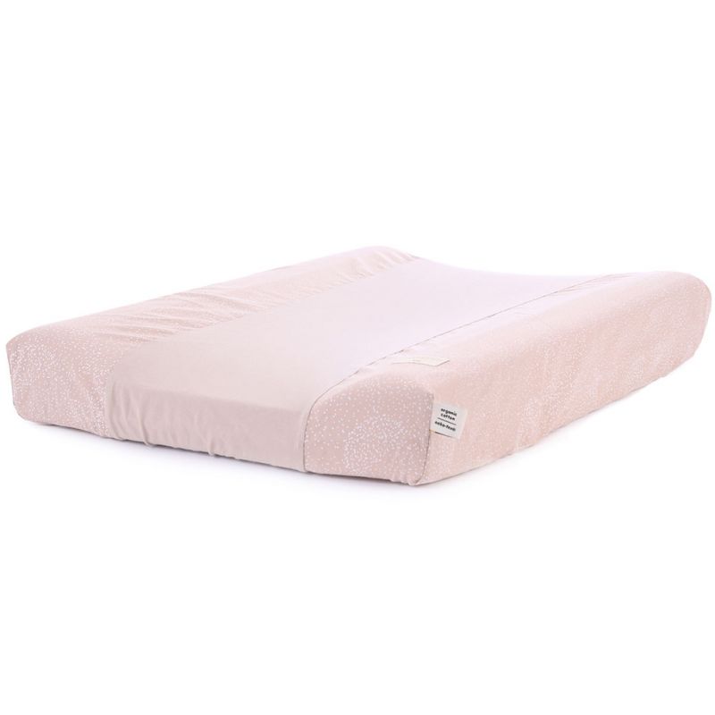 Housse de matelas à langer Calma coton bio White bubble Misty pink (50 x 70 cm) Nobodinoz