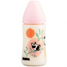 Biberon avec tétine physiologique en silicone Panda rose (270 ml)  par Suavinex