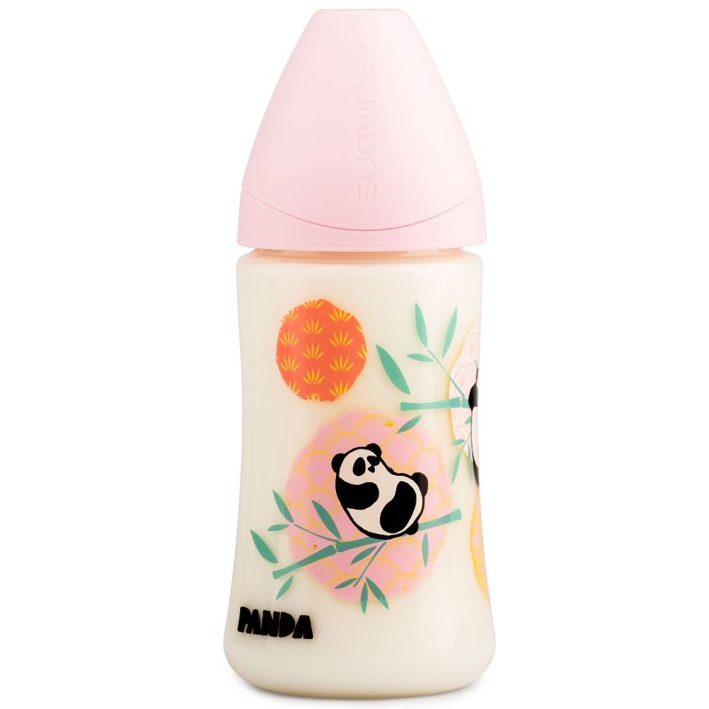 Biberon avec tétine physiologique en silicone Panda rose (270 ml) Suavinex