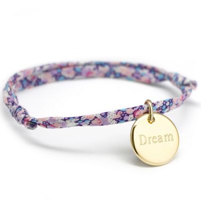 Bracelet cordon liberty Kids médaille ronde avec fermoir personnalisable (plaqué or) Petits trésors