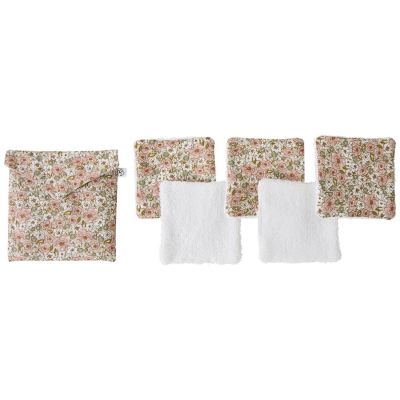 Lot de 5 lingettes avec pochette liberty et biscuit (10 x 10 cm) BB & Co