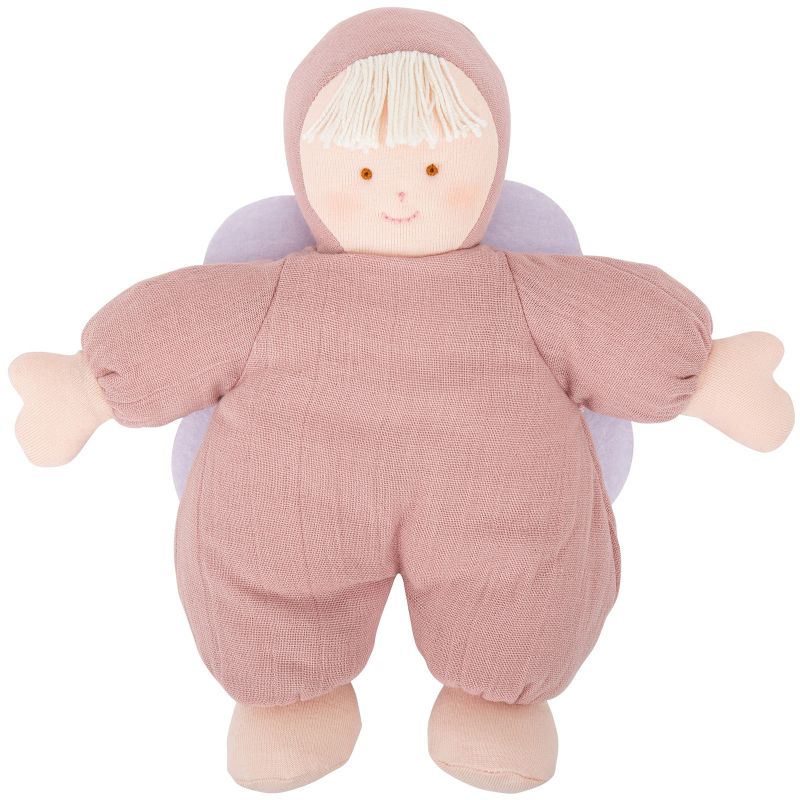 Hochet peluche en lin ange vieux rose et pochette de rangement en coton (20 cm) Trousselier