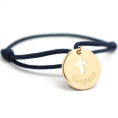 Bracelet cordon Croix ivoire plaqué or (personnalisable)