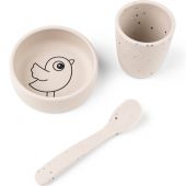 Coffret premier repas en silicone Birdee sable (3 pièces)