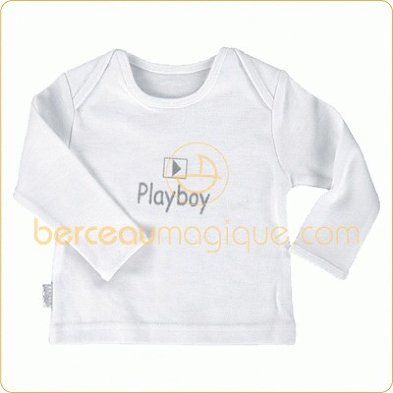 Tee-shirt blanc manches longues Playboy (3-6 mois) BAMBAM