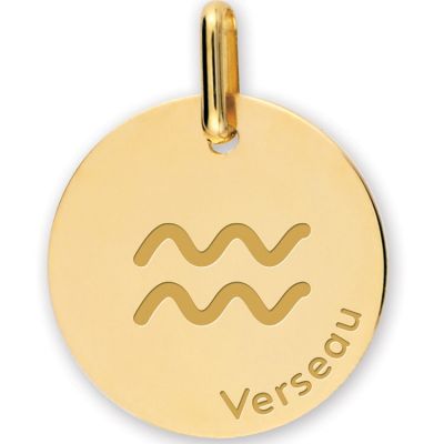 Médaille zodiaque Verseau personnalisable (or jaune 375°)