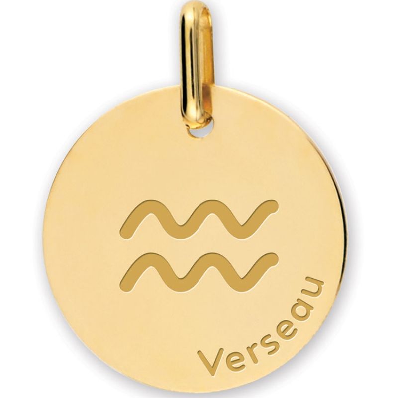 Médaille zodiaque Verseau personnalisable (or jaune 375°) Lucas Lucor