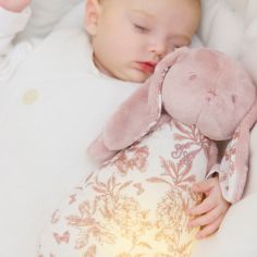 Peluche bruit blanc lapin Toile de Jouy rose