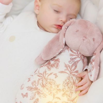 Peluche bruit blanc lapin Toile de Jouy rose
