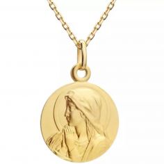Collier chaîne médaille Vierge Ave Maria en prière personnalisable (plaqué or)