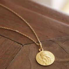 Collier chaîne médaille Vierge Ave Maria en prière personnalisable (plaqué or)
