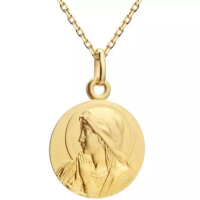 Collier chaîne médaille Vierge Ave Maria en prière personnalisable (plaqué or) Petits trésors