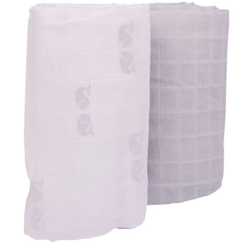 Lot de 2 maxi langes en coton bio Baleine (120 x 120 cm) Kadolis
