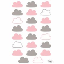 Stickers A3 nuages roses et gris Happy clouds by Aless Baylis (29,7 x 42 cm)  par Lilipinso