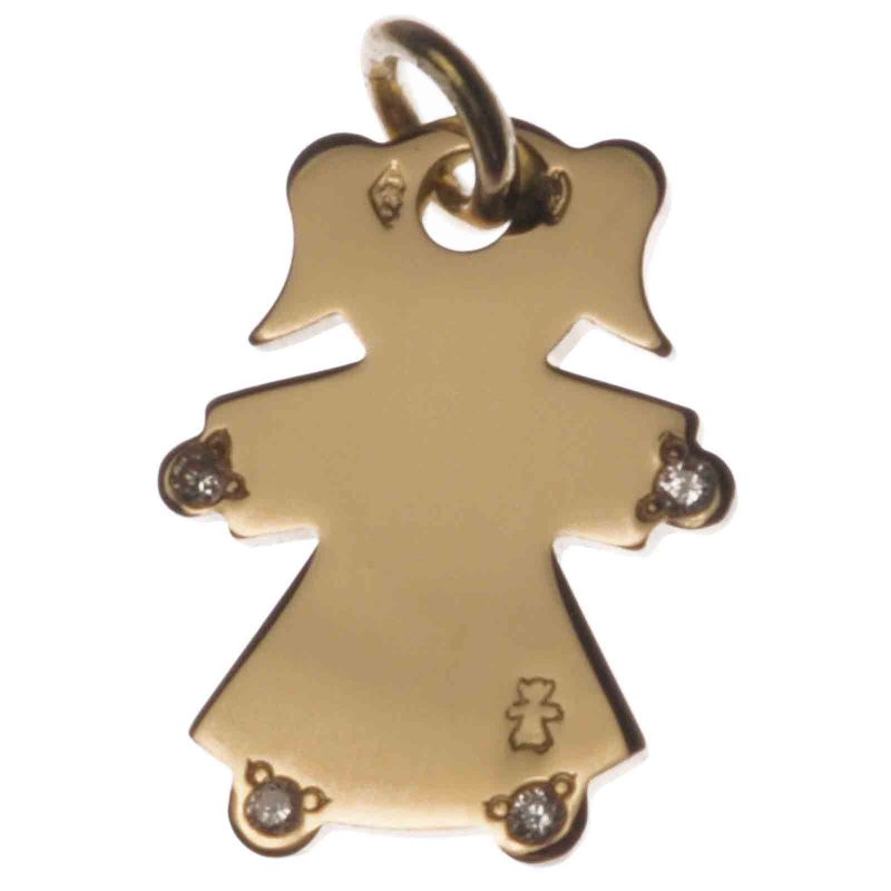 Pendentif petite fille ou petit garçon mains et pieds diamant 20 mm (or jaune 750°) Loupidou