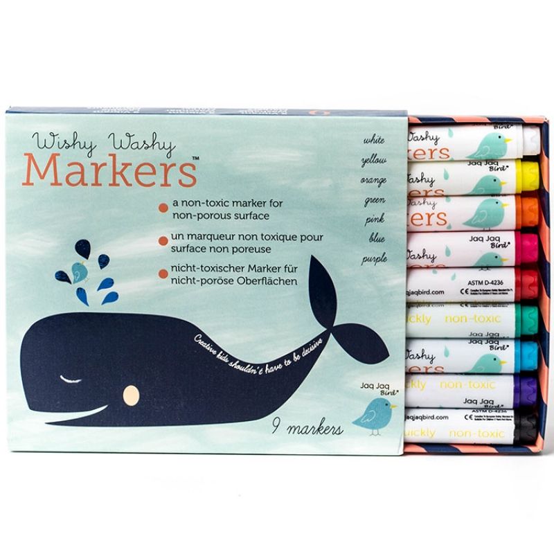 Pochette de 9 feutres effaçables à l'eau Wishy Washy Jaq Jaq Bird