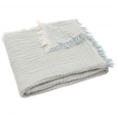 Couverture en gaze de coton Fringe Stripe Sea Green (75 x 100 cm) - Jollein