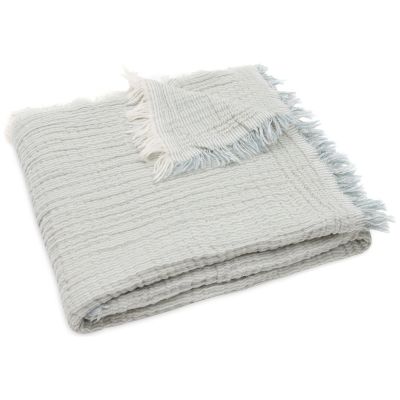 Couverture en gaze de coton Fringe Stripe Sea Green (75 x 100 cm)