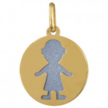 Médaille Petit trésor Garçon ajouré (or jaune 750° et acier bleu)  par Maison Augis