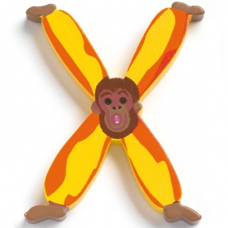 Lettre X en bois Singe Achille Djeco