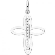 Pendentif Croix ajourée et barrette diamentée 20 mm (or blanc 375°)  par Berceau magique bijoux
