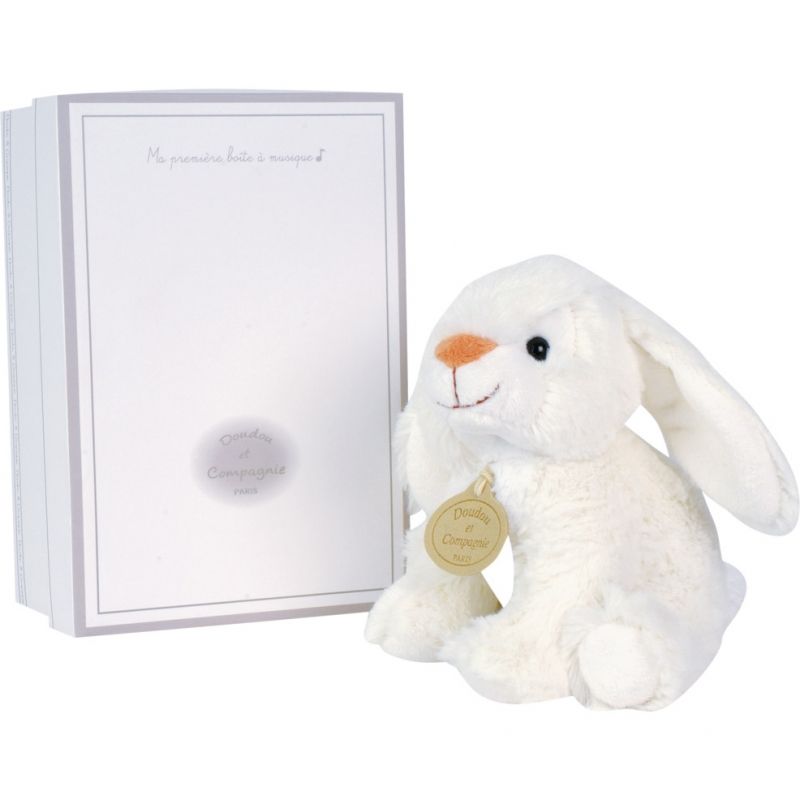 Coffret peluche musical lapin blanc (15 cm) Doudou et Compagnie
