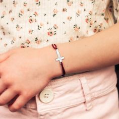 Bracelet cordon croix personnalisable (argent 925)