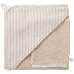 Cape de bain + gant éponge bambou et gaze rayé galet - BB & Co