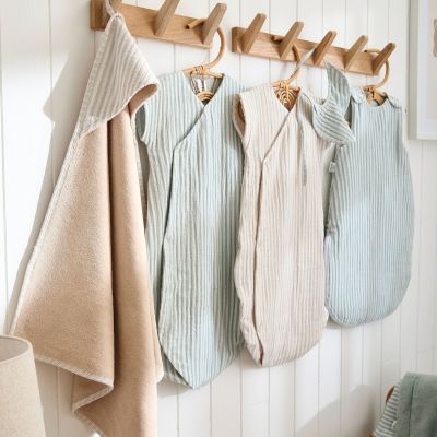 Cape de bain + gant éponge bambou et gaze rayé galet