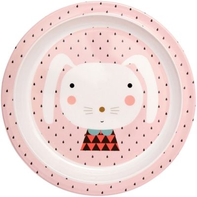 Assiette plate en mélamine Lapin rose Petit Monkey