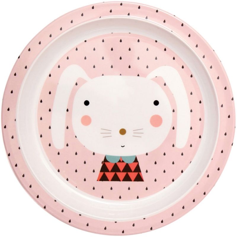 Assiette plate en mélamine Lapin rose Petit Monkey