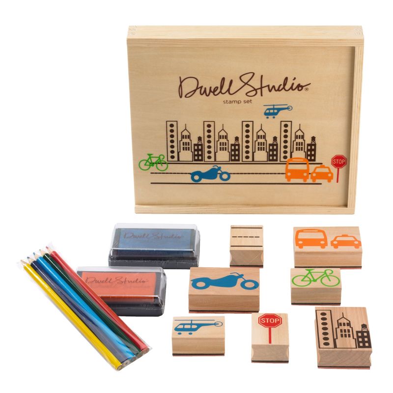 Kit tampons et crayons de couleurs 