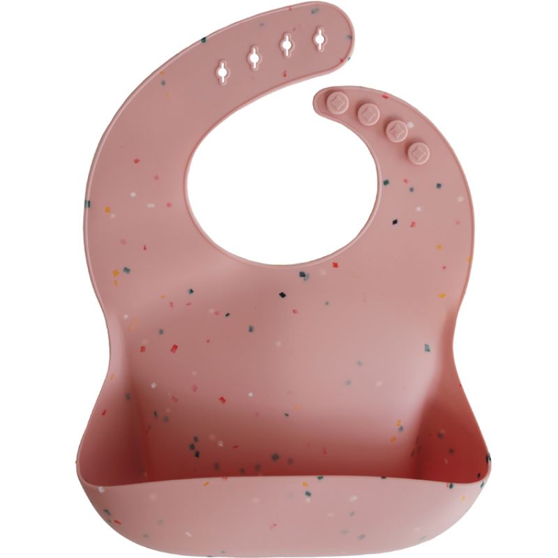 Bavoir à poche en silicone Rose Confetti Mushie