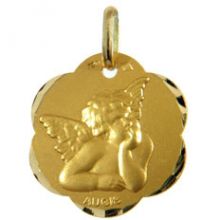 Médaille forme trèfle Ange de Raphaël 16 mm (or jaune 750°)  par Maison Augis