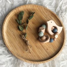 Anneau de dentition en bois Oiseau mint et ardoise (personnalisable)