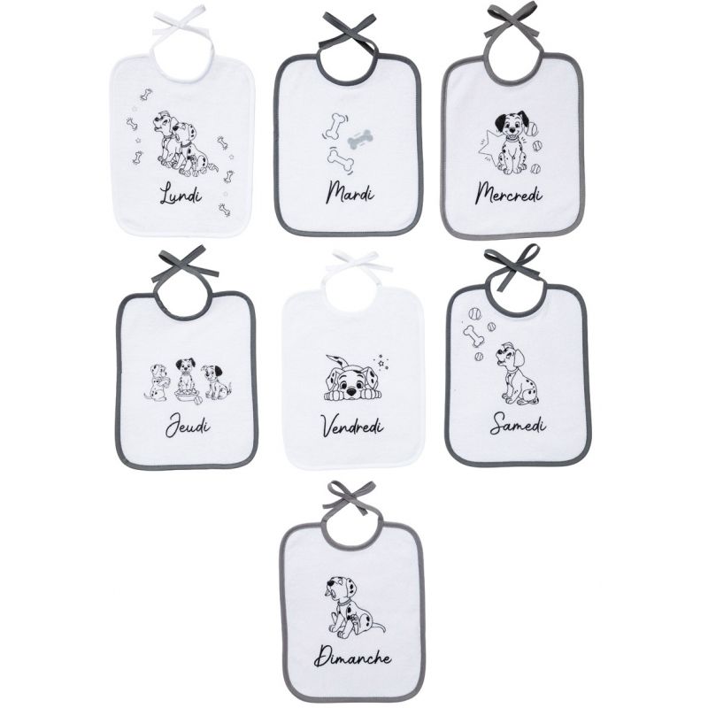 Lot de 7 bavoirs à nouer semaine Les 101 Dalmatiens Babycalin