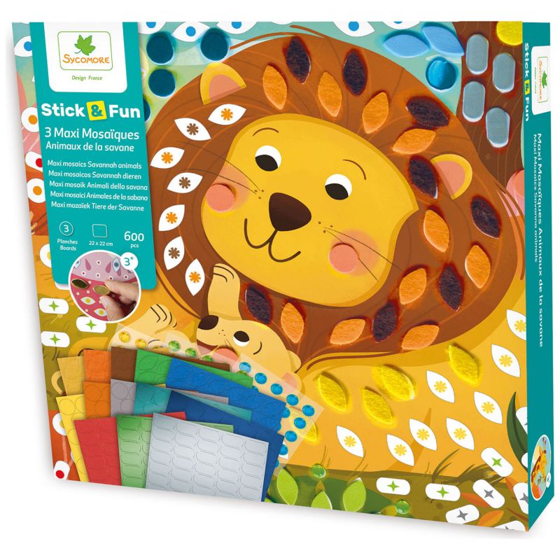 Coffret 3 maxi mosaïques Animaux de la savane Sycomore Packaging 1