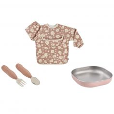 Coffret cadeau set repas couverts et bavoir Savannah Bloom - Béaba