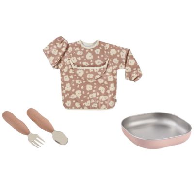 Coffret cadeau set repas couverts et bavoir Savannah Bloom