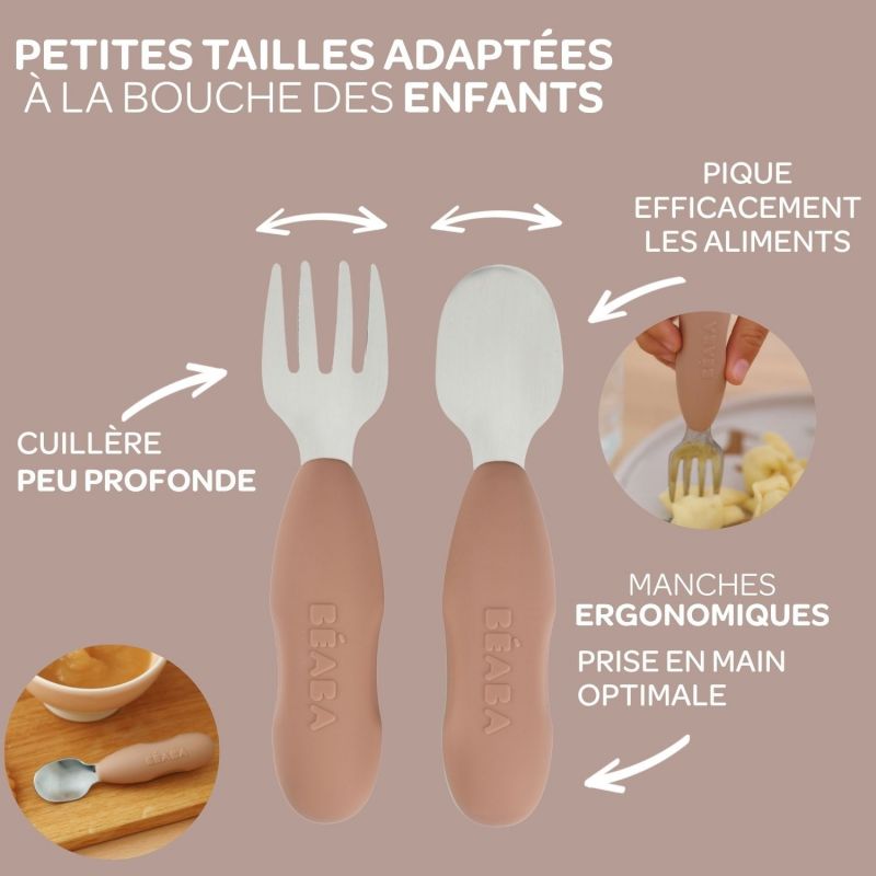 Coffret cadeau set repas couverts et bavoir Savannah Bloom Béaba Ambiance 8