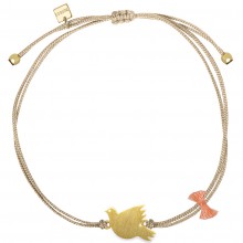 Bracelet cordon beige Spirit colombe (vermeil doré)  par Coquine