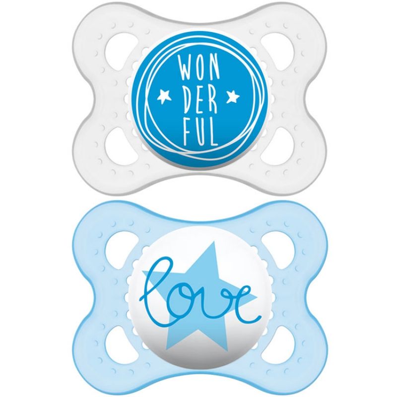 Lot de 2 sucettes anatomiques Décor message garçon (0-6 mois) MAM