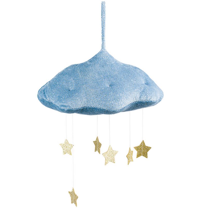 Mobile décoratif nuage avec étoiles bleu et doré Picca Loulou