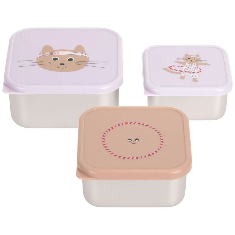 Lot de 3 boîtes à goûter inox Tiny Team Chat Lässig Produit 1