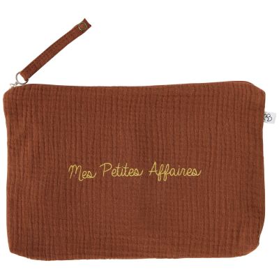 Baby trousse gaze de coton brodée Mes Petites Affaires toffee