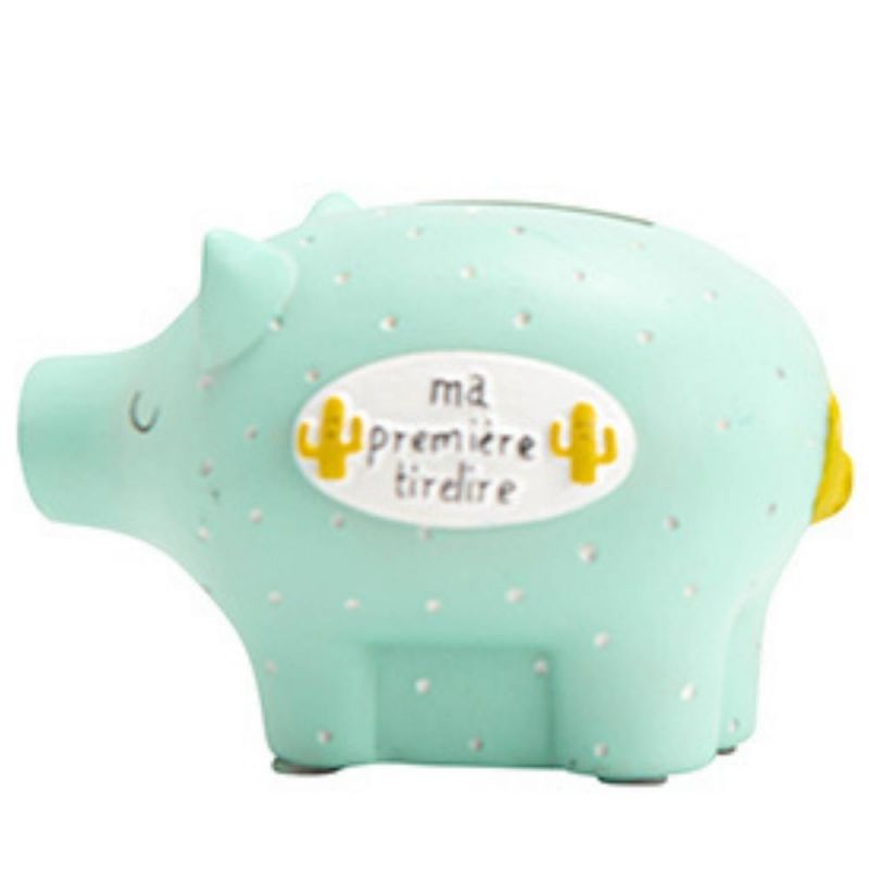 Tirelire cochon Herley l'aventurier vert d'eau (8 x 12 cm) Amadeus Les Petits
