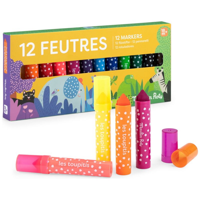 12 gros feutres pointes coniques Les Toupitis Moulin Roty Packaging 1
